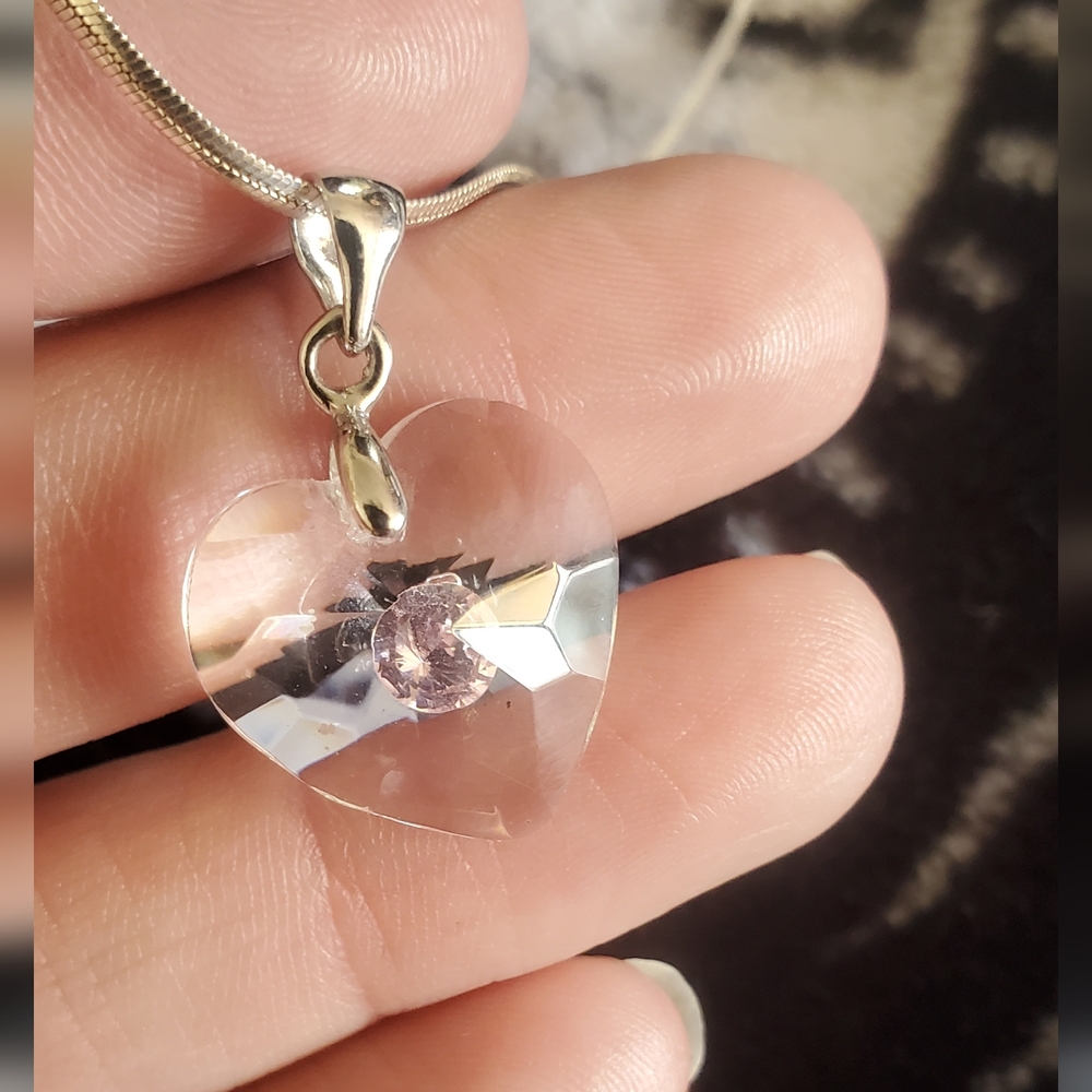 Elegant 925 Crystal Heart Pendant Necklace